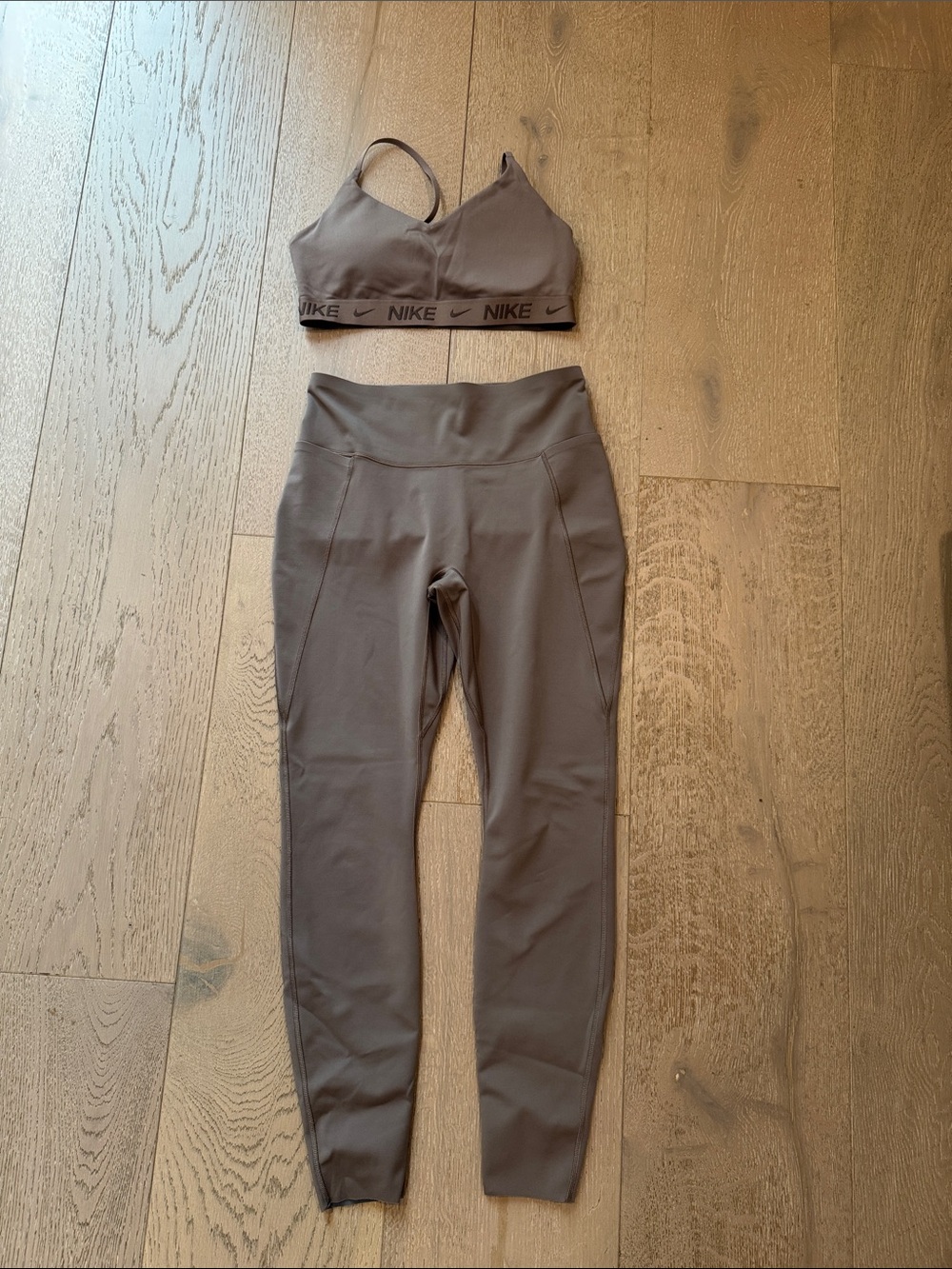 Nike Women's Taupe High-Waist Leggings and Matching Sports Bra